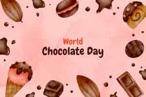 Vector gratuito fondo del día mundial del chocolate en acuarela con dulces de chocolate