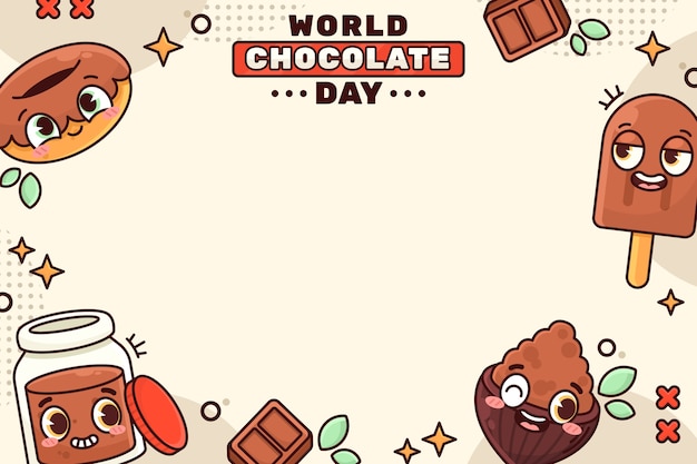 Fondo del día mundial del chocolate dibujado a mano con dulces de chocolate