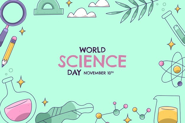 Fondo del día mundial de la ciencia dibujado a mano