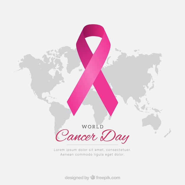 Vector gratuito fondo para el día mundial contra el cáncer con cinta sobre mapa del mundo