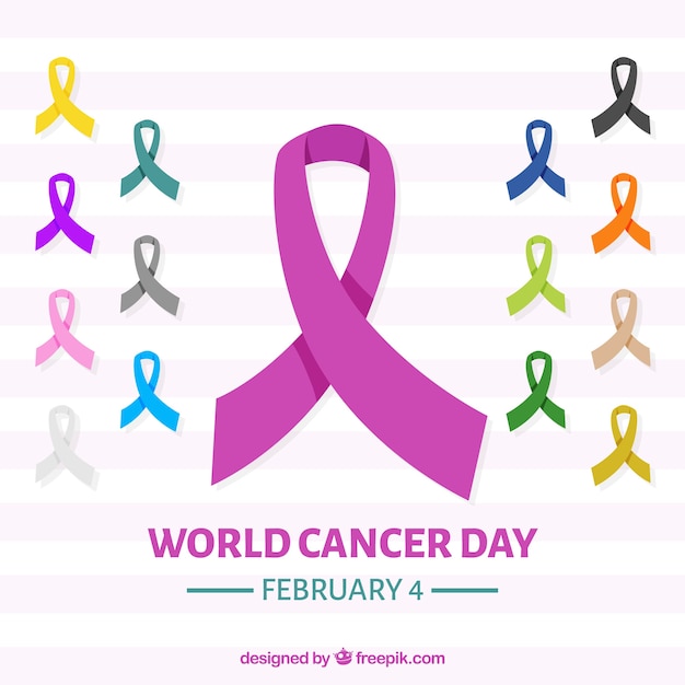 Vector gratuito fondo para el día mundial contra el cáncer con cintas en diferentes colores