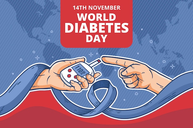 Vector gratuito fondo del día mundial de la diabetes dibujado a mano