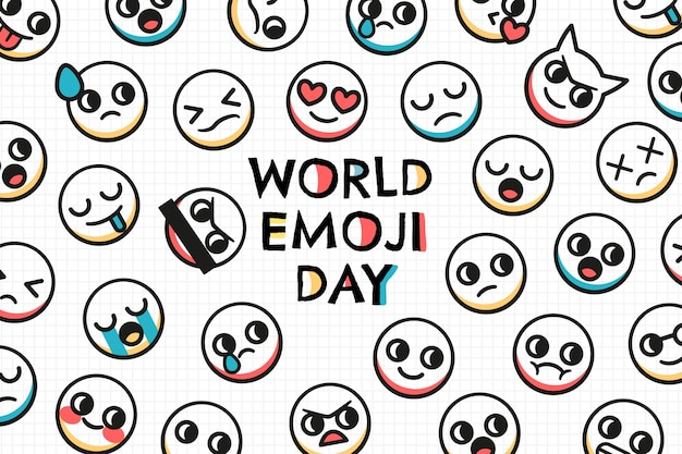 Fondo del día mundial del emoji dibujado a mano