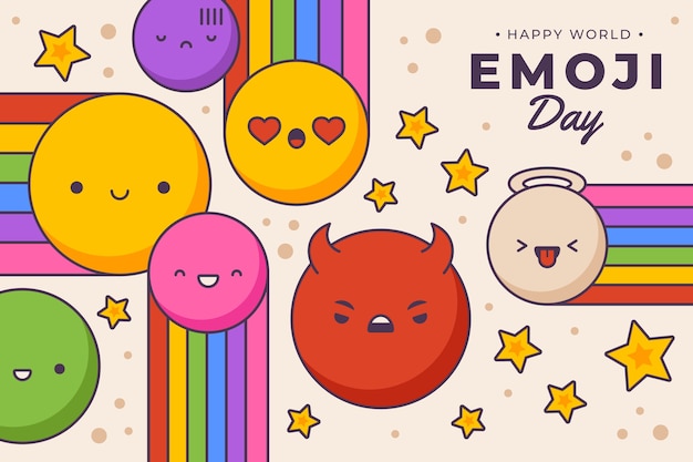 Vector gratuito fondo del día mundial del emoji de diseño plano