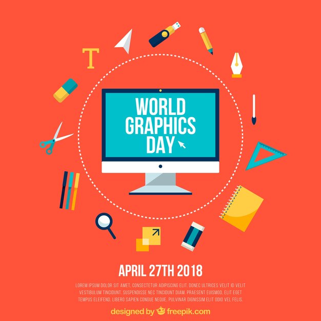 Fondo de día mundial de los gráficos con herramientas de trabajo