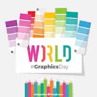 Vector gratuito fondo de día mundial de los gráficos con pantones y lápices de colores