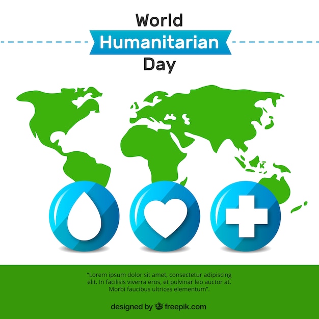 Fondo del día mundial humanitario con mapa verde