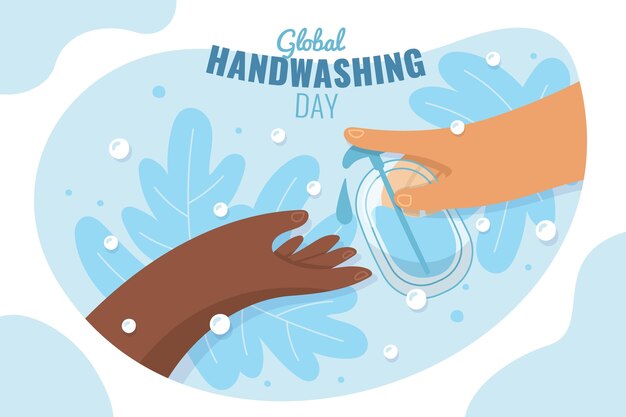 Fondo del día mundial del lavado de manos plano dibujado a mano