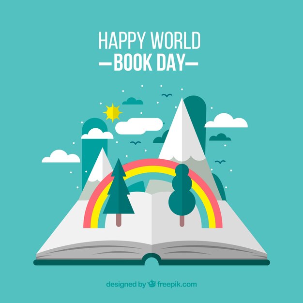 Fondo de día mundial del libro con paisaje en estilo plano
