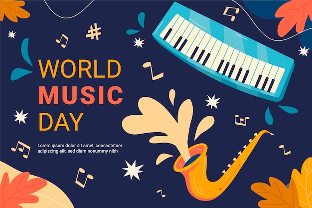 Vector gratuito fondo del día mundial de la música dibujado a mano con piano