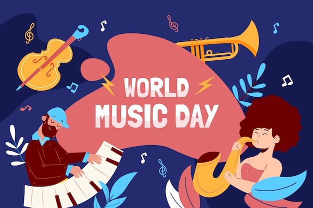 Fondo del día mundial de la música dibujado a mano