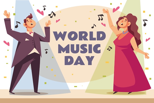 Vector gratuito fondo del día mundial de la música dibujado a mano