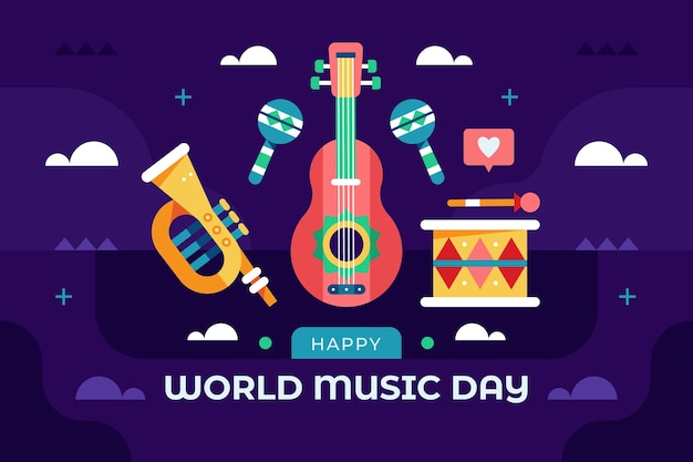 Vector gratuito fondo del día mundial de la música de diseño plano