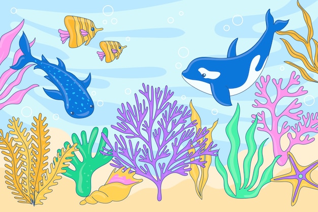 Fondo del día mundial de los océanos dibujados a mano