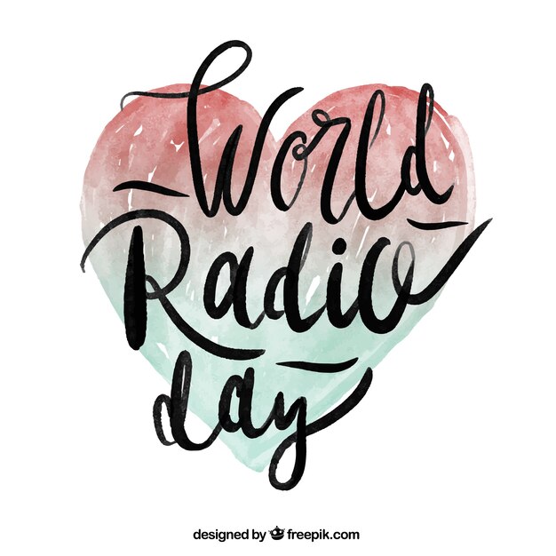 Fondo del día mundial de la radio con corazón de acuarela