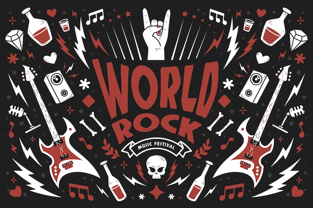 Vector gratuito fondo del día mundial del rock dibujado a mano