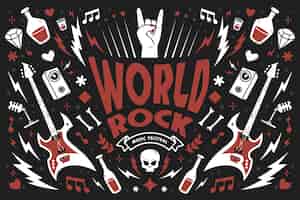 Vector gratuito fondo del día mundial del rock dibujado a mano