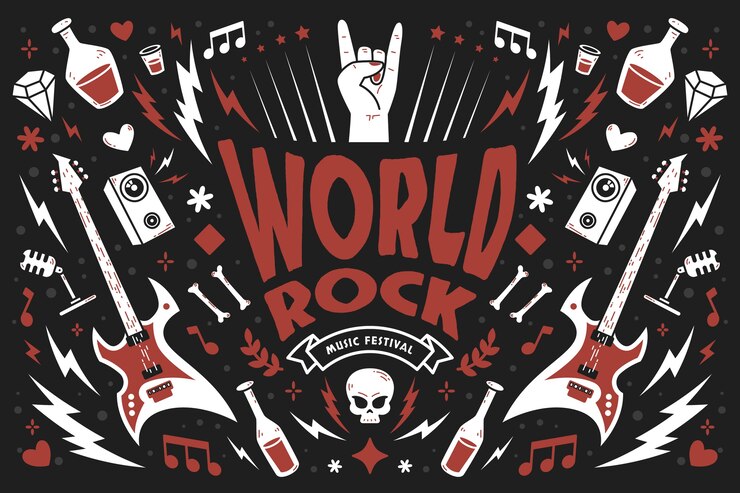 Vector gratuito fondo del día mundial del rock dibujado a mano