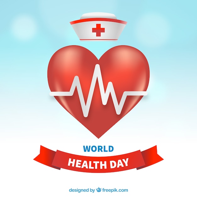 Vector gratuito fondo del día mundial de la salud con corazón y sombrero de enfermera