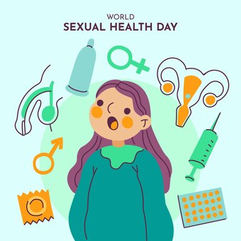 Fondo del día mundial de la salud sexual con mujer y elementos