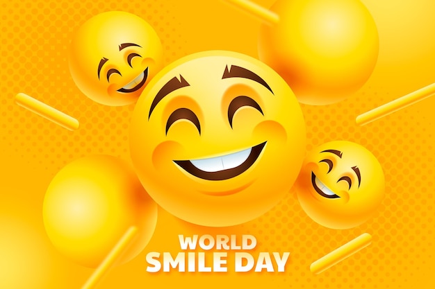 Vector gratuito fondo del día mundial de la sonrisa realista con emojis sonrientes