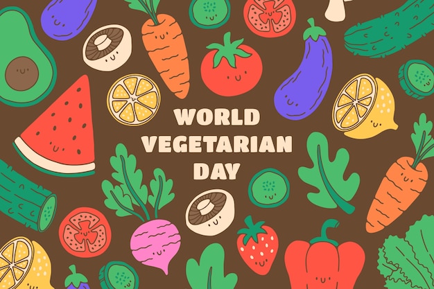 Vector gratuito fondo del día mundial del vegetariano dibujado a mano