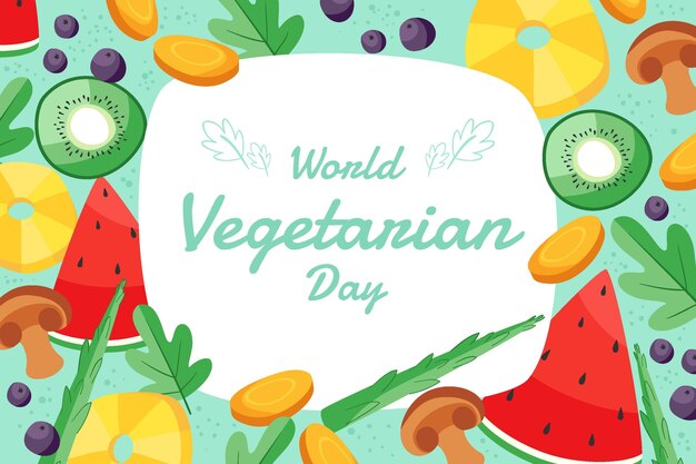 Fondo del día mundial vegetariano plano dibujado a mano