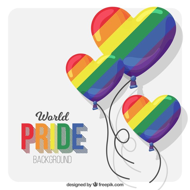 Fondo del día del orgullo con globos de corazón coloridos