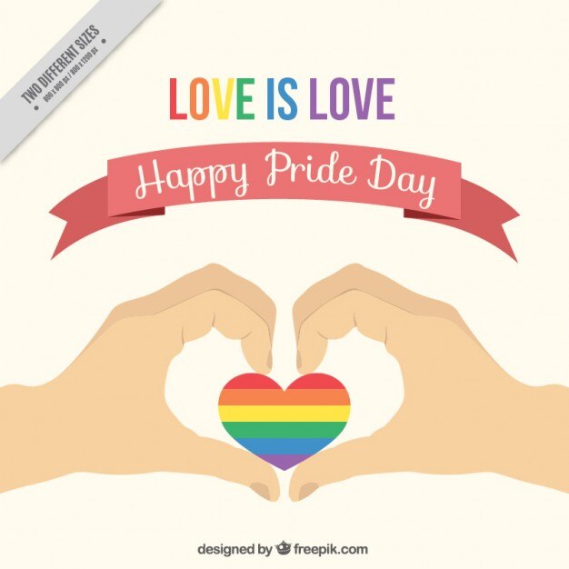 Fondo del día del orgullo de manos con un corazón colorido