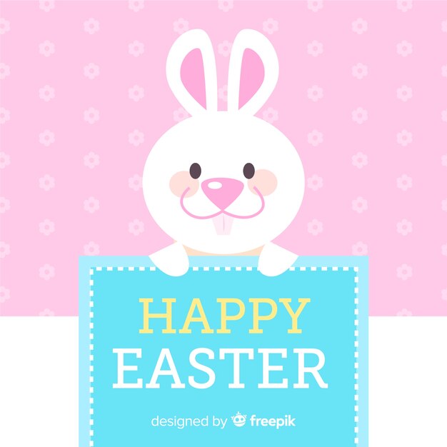 Fondo día de pascua conejito sosteniendo cartel
