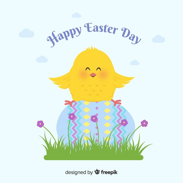 Fondo día de pascua pollito sonriente dibujado a mano