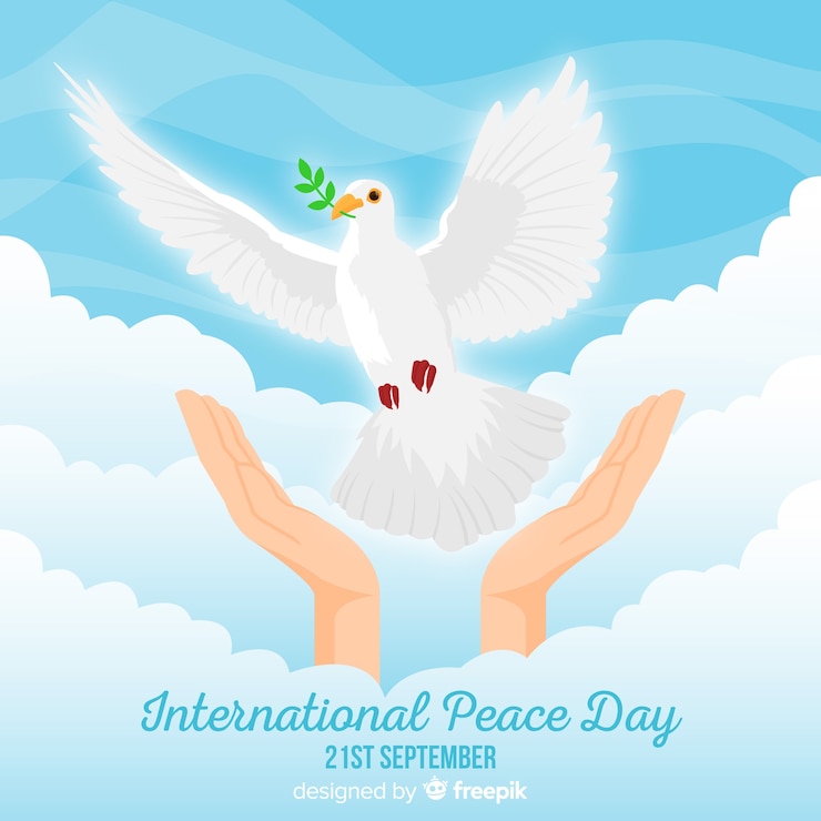 Vector gratuito fondo del día de la paz con mano soltando paloma blanca