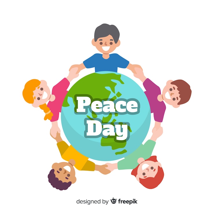 Vector gratuito fondo del día de la paz niños tomados de la mano en todo el mundo