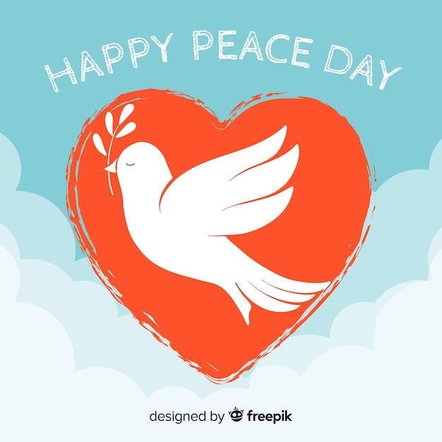 Fondo de día de la paz con paloma dentro de un corazón