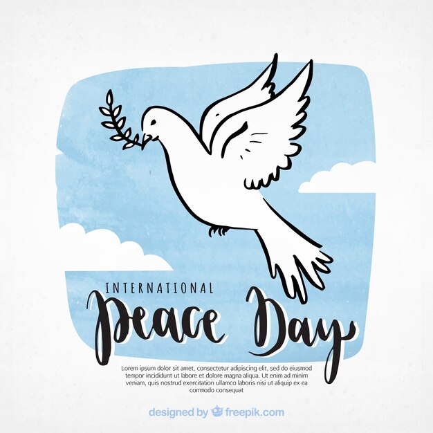 Fondo del día de la paz con paloma dibujada a mano 