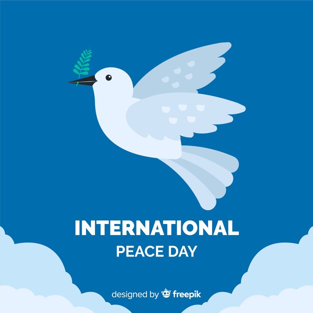 Fondo del día de la paz con paloma en diseño plano