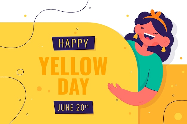 Vector gratuito fondo de día plano amarillo con mujer sonriendo