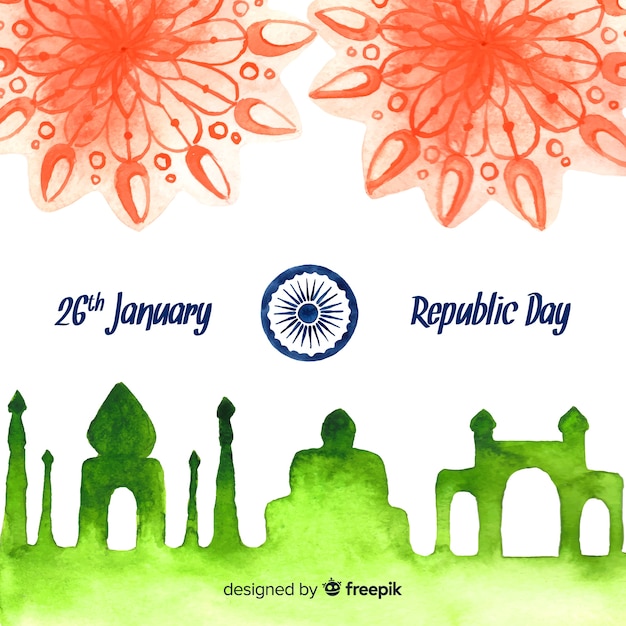 Vector gratuito fondo del día de la república de india en acuarela