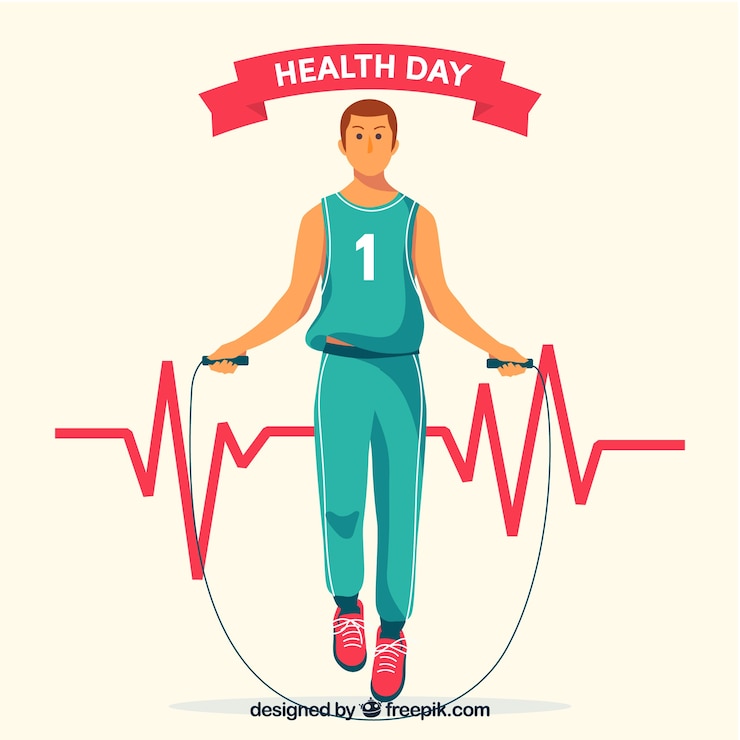 Vector gratuito fondo del día de la salud con hombre ejercitando en estilo hecho a mano