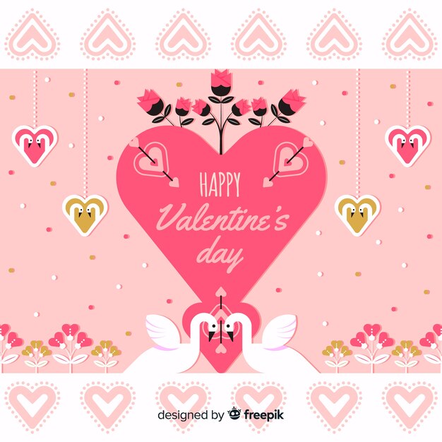 Fondo día san valentín corazón grande con cisnes