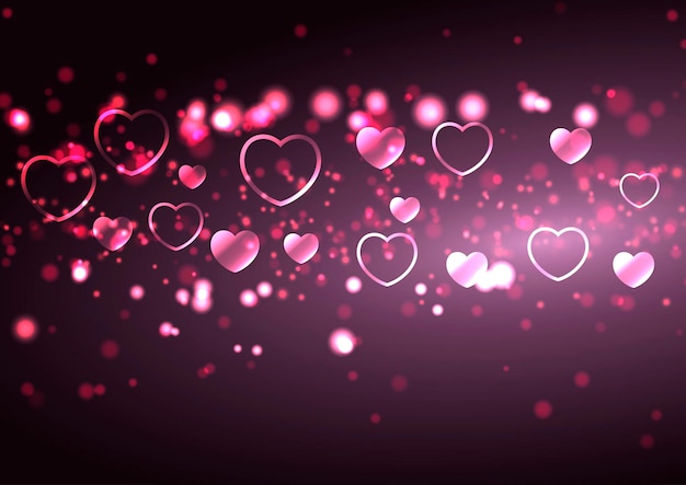 Fondo del día de San Valentín con corazones y diseño de luces bokeh