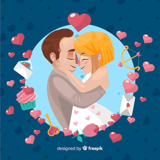 Vector gratuito fondo día de san valentín pareja abrazándose