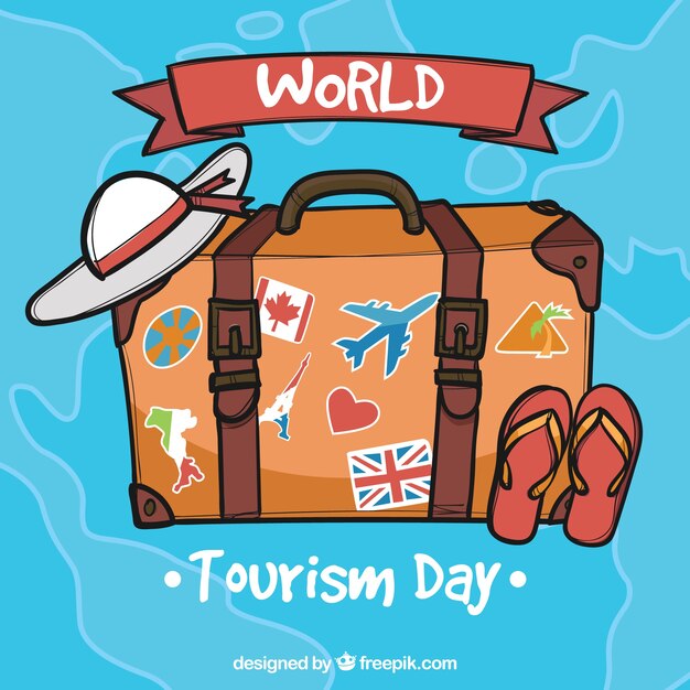 Fondo del día del turismo con maleta