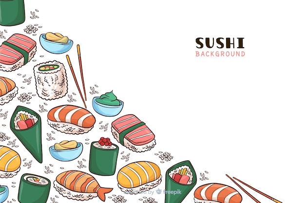 Vector gratuito fondo dibujado de comida japonesa