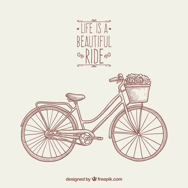 Fondo dibujado a mano con bicicletas y flores