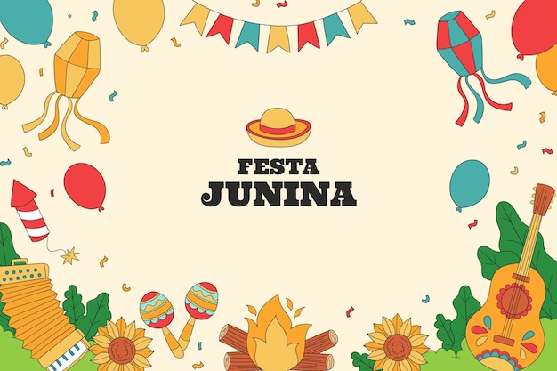 Vector gratuito fondo dibujado a mano para la celebración brasileña de festas juninas