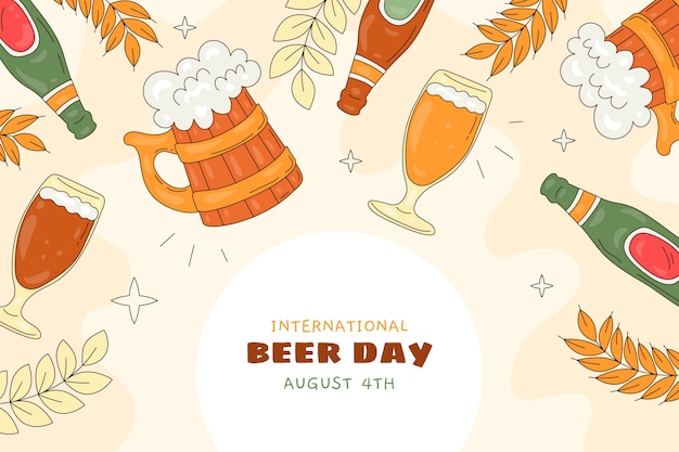 Vector gratuito fondo dibujado a mano para la celebración del día internacional de la cerveza