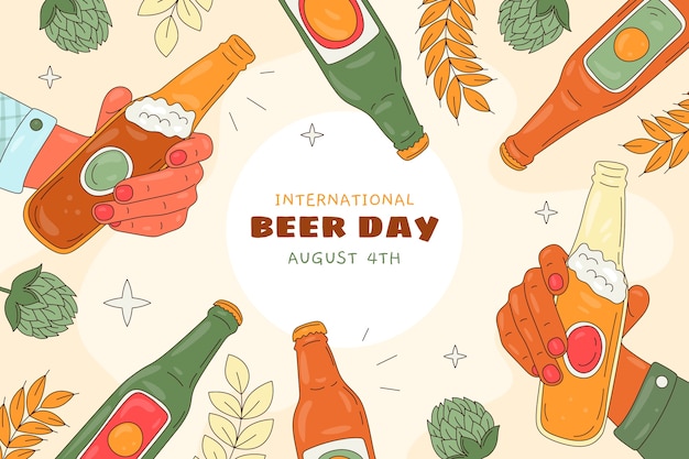 Fondo dibujado a mano para la celebración del día internacional de la cerveza