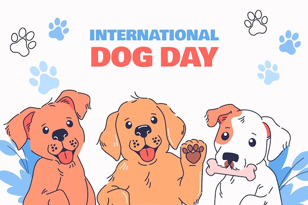 Vector gratuito fondo dibujado a mano para la celebración del día internacional del perro