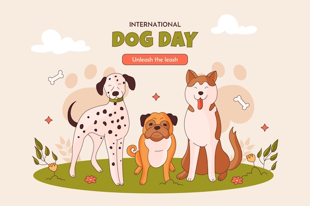 Vector gratuito fondo dibujado a mano para la celebración del día internacional del perro